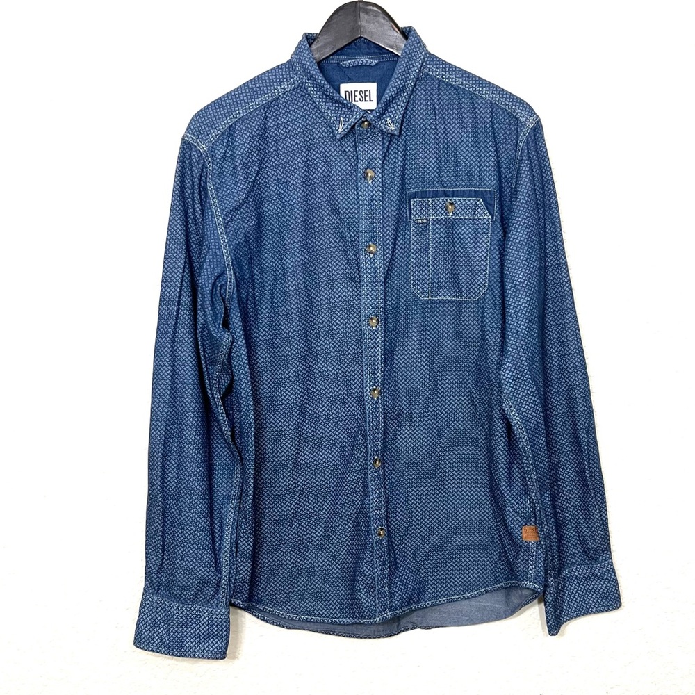 Diesel Men’s Long Sleeve Casual Button Down Shirt Blue Cotton Size L